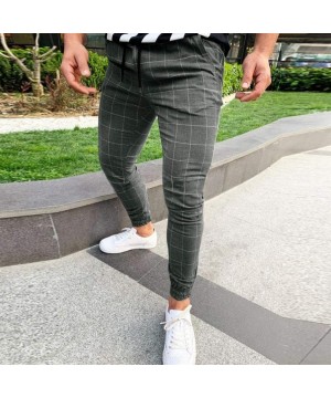 Mens Pants Plaid Classic-Fit Casual Pants Slim-fit Beam Foot Drawstring Long Trouser - Dark Gray - C318UWMX86S $17.13-Trunks