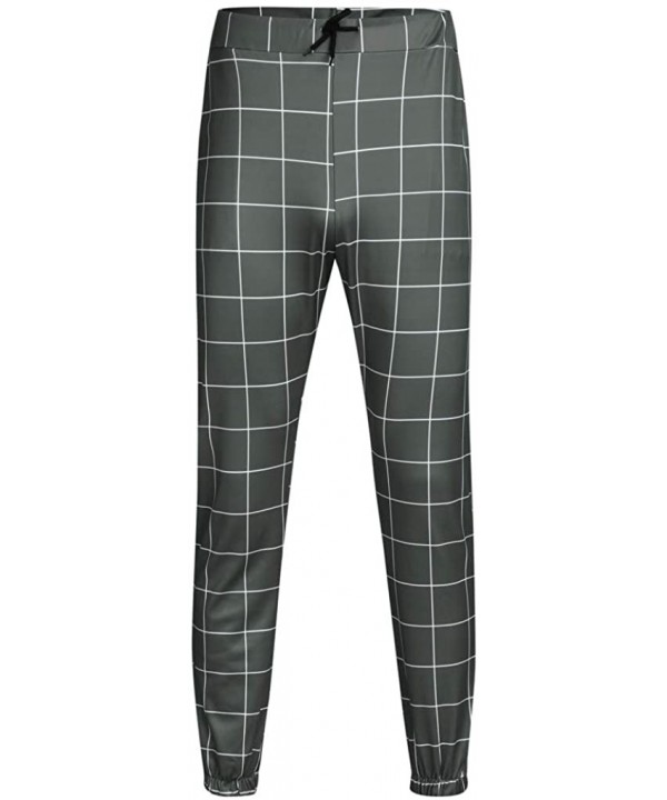 Mens Pants Plaid Classic-Fit Casual Pants Slim-fit Beam Foot Drawstring Long Trouser - Dark Gray - C318UWMX86S $17.13-Trunks