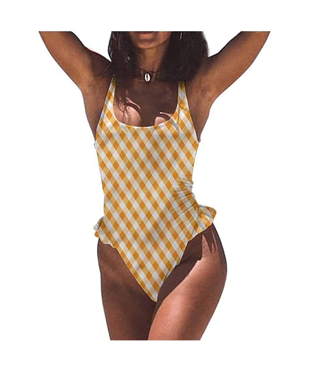 Sexy Swimwear Checkered- Maze-Look Squares Retro Great for The Younger Crowd - Multi 08-one-piece Swimsuit - CZ19E75G40G $51....