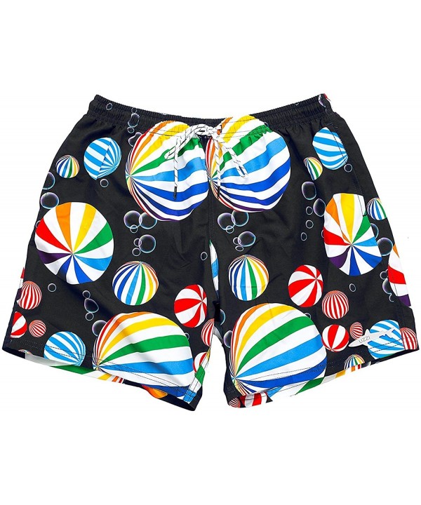 Men's Malibu Quick Dry Printed Short Swim Trunks - Balls Black - C818CI4NX9T $15.11-Trunks