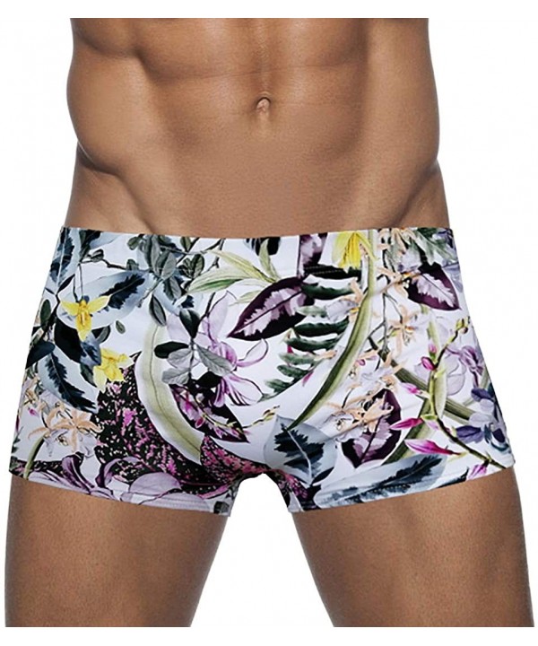 Mens Sexy Swim Briefs Square Leg Swimsuit Swimwear with Pad - Flowerprint-1 - C1194UGHKND $15.10-Tankinis