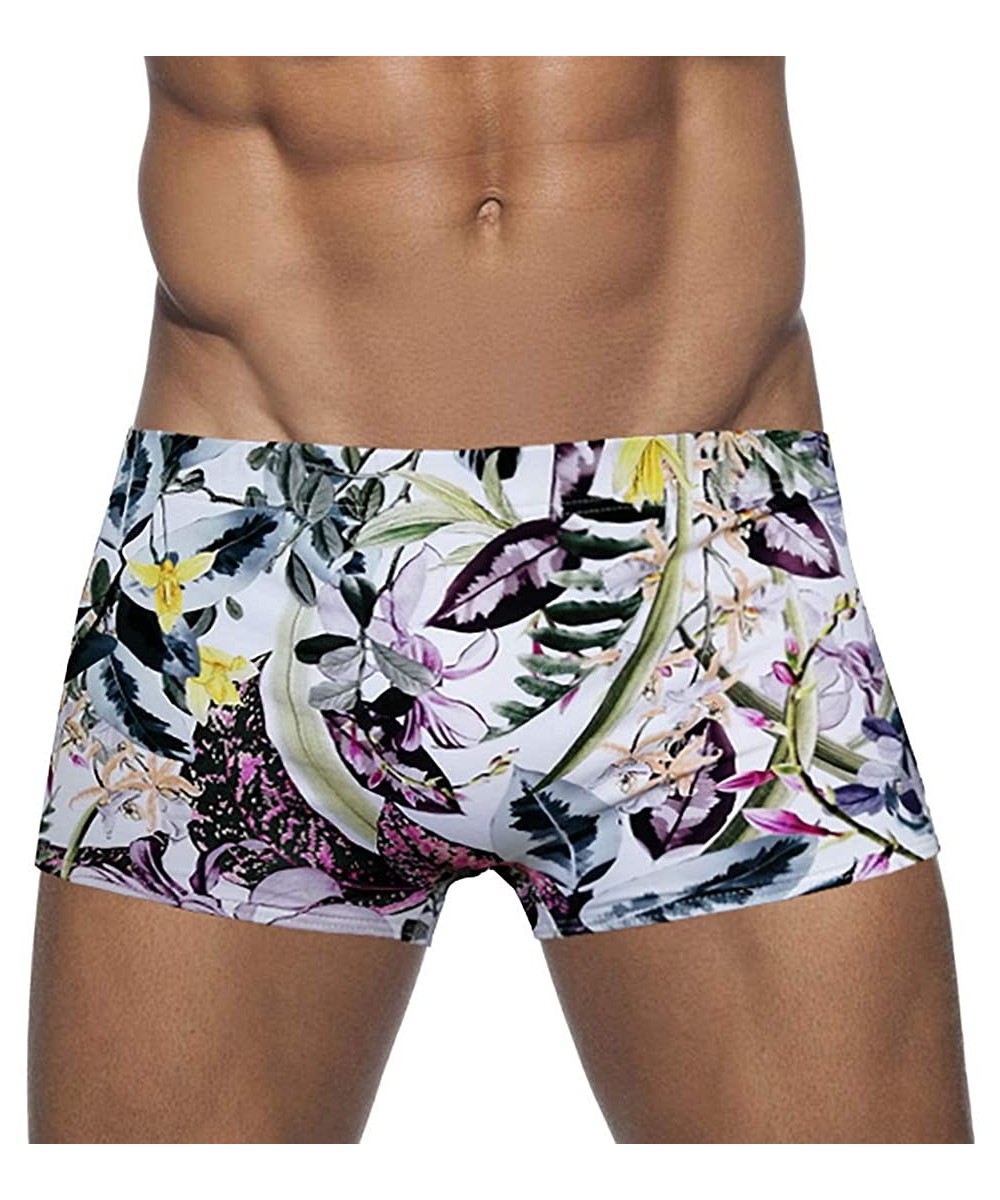 Mens Sexy Swim Briefs Square Leg Swimsuit Swimwear with Pad - Flowerprint-1 - C1194UGHKND $15.10-Tankinis