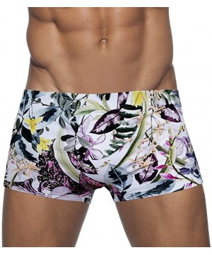 Mens Sexy Swim Briefs Square Leg Swimsuit Swimwear with Pad - Flowerprint-1 - C1194UGHKND $15.10-Tankinis