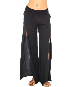 Womens Palazzo Pants Wide Leg Loose Beach Pants with Slit Boho Swimsuit Cover Up - Black - CO18CGRUAW6 $33.11-Cover-Ups