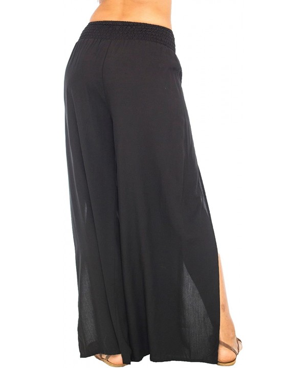 Womens Palazzo Pants Wide Leg Loose Beach Pants with Slit Boho Swimsuit Cover Up - Black - CO18CGRUAW6 $33.11-Cover-Ups