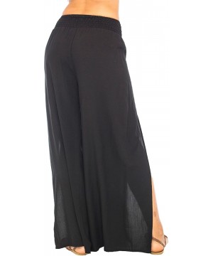 Womens Palazzo Pants Wide Leg Loose Beach Pants with Slit Boho Swimsuit Cover Up - Black - CO18CGRUAW6 $33.11-Cover-Ups