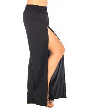 Womens Palazzo Pants Wide Leg Loose Beach Pants with Slit Boho Swimsuit Cover Up - Black - CO18CGRUAW6 $33.11-Cover-Ups