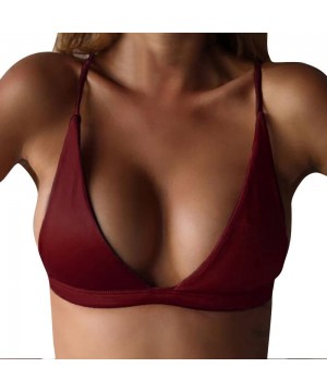 Women Thong Swimwear Ladies Sexy Brazilian Bikini Bottoms Bathing Trunks - Wine Bikini Top - CN18EIGCRU2 $8.32-Tankinis