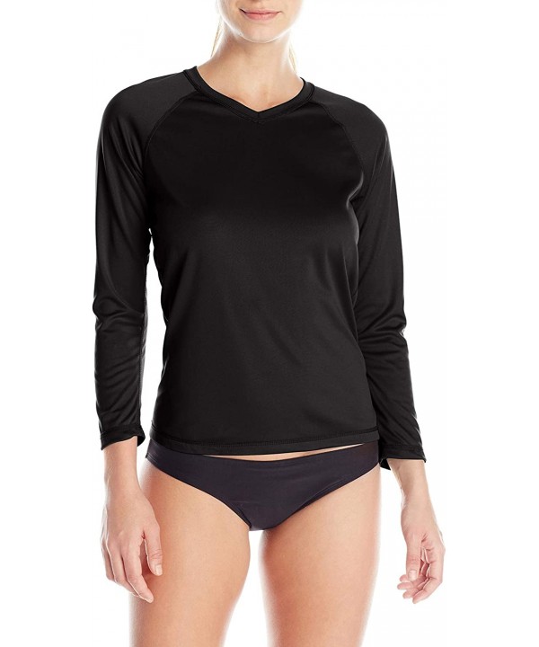 Women's UPF 50+ Long Sleeve Active Swim Tee & Workout Top - Black - CN11UBTM4O7 $22.00-Rash Guards