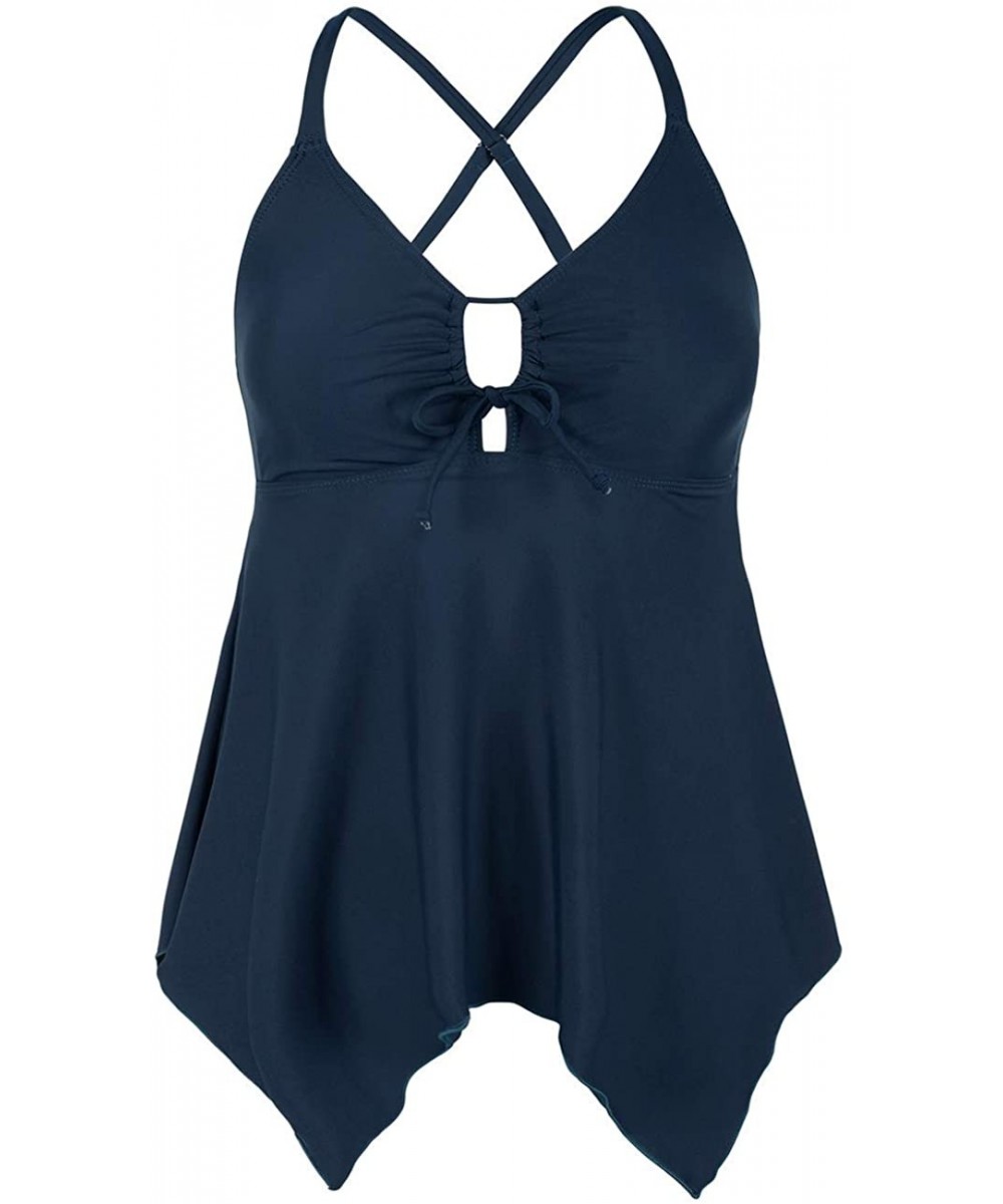 Women's Tankini Swimsuits Modest Flowy Crossback Plus Size Bathing Suit Top - Blue Gray - CP18YA39ZNS $26.27-Tankinis