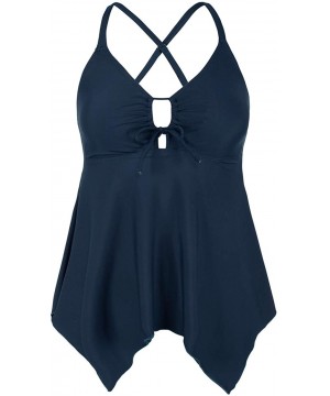 Women's Tankini Swimsuits Modest Flowy Crossback Plus Size Bathing Suit Top - Blue Gray - CP18YA39ZNS $26.27-Tankinis