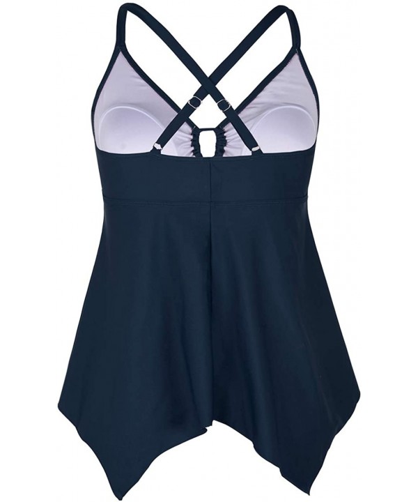 Women's Tankini Swimsuits Modest Flowy Crossback Plus Size Bathing Suit Top - Blue Gray - CP18YA39ZNS $26.27-Tankinis