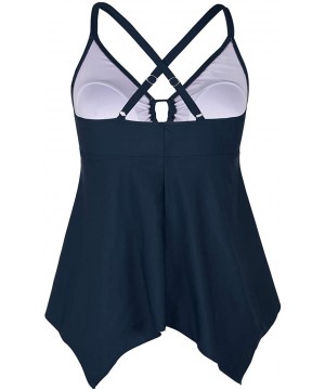 Women's Tankini Swimsuits Modest Flowy Crossback Plus Size Bathing Suit Top - Blue Gray - CP18YA39ZNS $26.27-Tankinis