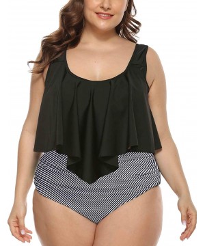 Women's High Waisted Bikini Plus Size Swimsuits Crop Flounce Two Piece Bathing Suits - Black&stripes - CK194X3GMX4 $25.57-Sets