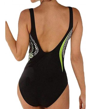 Women One Piece Swimsuit Bikini Set High Neck Plunge Ruched Monokini Sexy Print Swimwear Slimming Bathing Suit Green - CN195A...