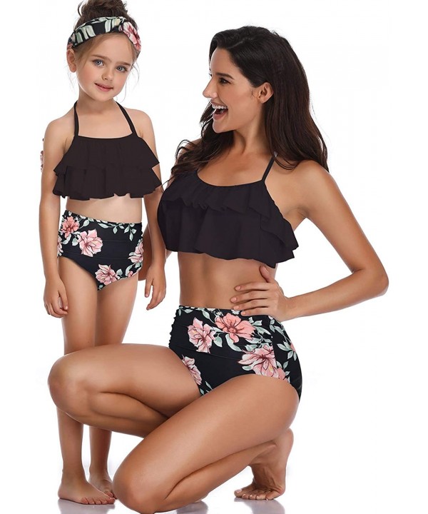 Girls Swimsuits for Women High Waisted Bathing Suit Family Matching Swimsuit Mommy and Daughter Swimwear Bikini Sets - Black ...