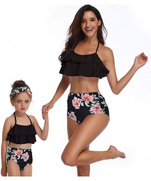 Girls Swimsuits for Women High Waisted Bathing Suit Family Matching Swimsuit Mommy and Daughter Swimwear Bikini Sets - Black ...