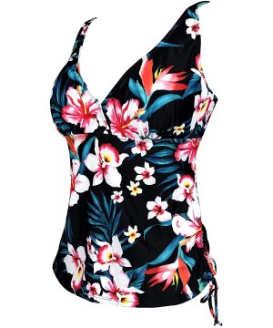 Women's Fashion Swimsuit Sailor Stripe Adjustable Modest Swim Tankini Top Beach Swimwear(FBA) - Rad Floral 2 - CT18YCC9HLK $2...