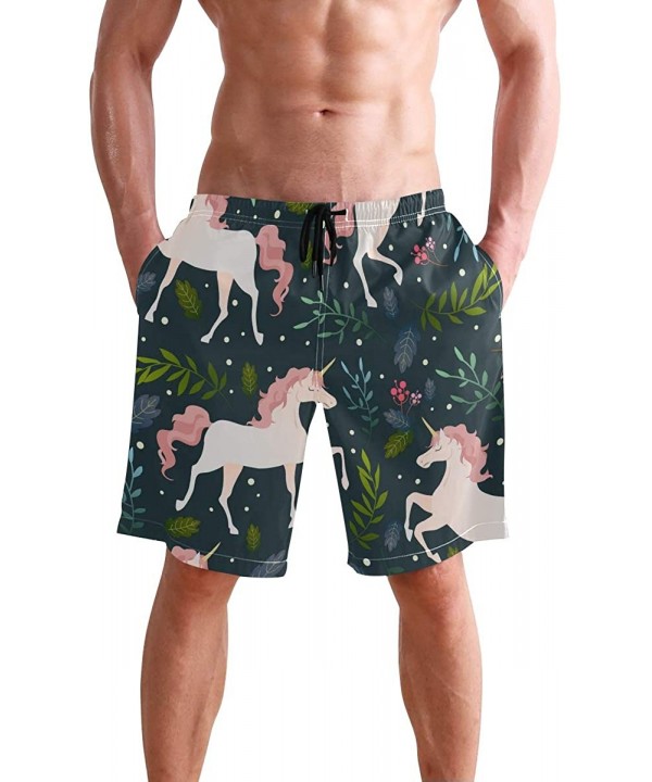 Men's Swim Trunks Beautiful Unicorn & Leaves-01 Boxer Briefs Trunks Underwear Shorts Swimming Beach Surfing Board Shorts - CT...