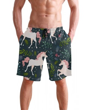 Men's Swim Trunks Beautiful Unicorn & Leaves-01 Boxer Briefs Trunks Underwear Shorts Swimming Beach Surfing Board Shorts - CT...