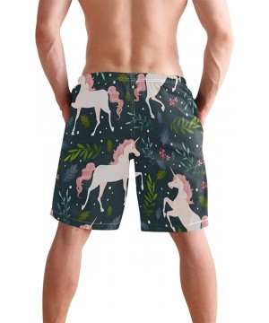 Men's Swim Trunks Beautiful Unicorn & Leaves-01 Boxer Briefs Trunks Underwear Shorts Swimming Beach Surfing Board Shorts - CT...