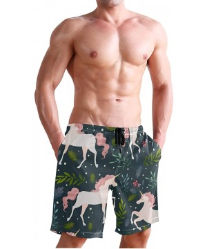 Men's Swim Trunks Beautiful Unicorn & Leaves-01 Boxer Briefs Trunks Underwear Shorts Swimming Beach Surfing Board Shorts - CT...