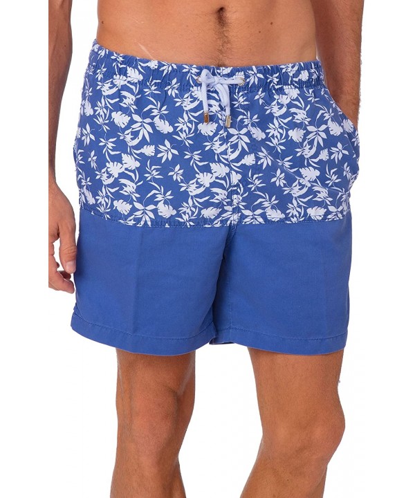 Performance Men's Quick Dry SPF50+ Swim Trunks Water Shorts Swimsuit Beach Shorts with Mesh Lining - Blue White Floral - C318...