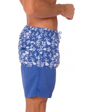 Performance Men's Quick Dry SPF50+ Swim Trunks Water Shorts Swimsuit Beach Shorts with Mesh Lining - Blue White Floral - C318...