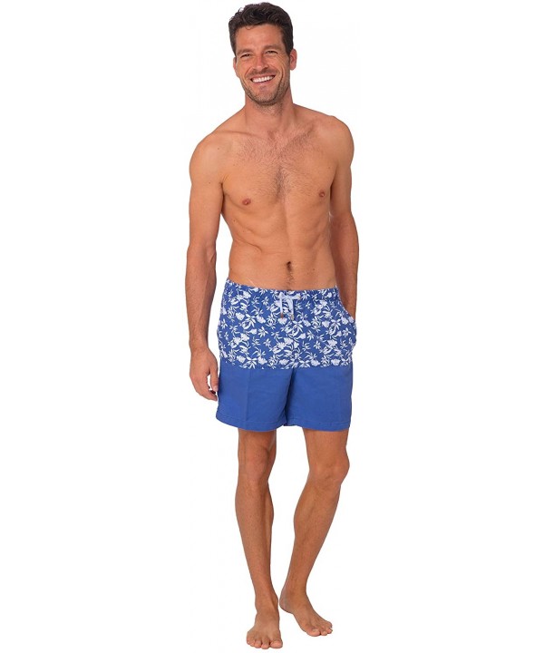 Performance Men's Quick Dry SPF50+ Swim Trunks Water Shorts Swimsuit Beach Shorts with Mesh Lining - Blue White Floral - C318...