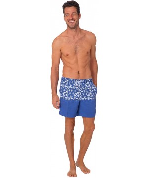 Performance Men's Quick Dry SPF50+ Swim Trunks Water Shorts Swimsuit Beach Shorts with Mesh Lining - Blue White Floral - C318...