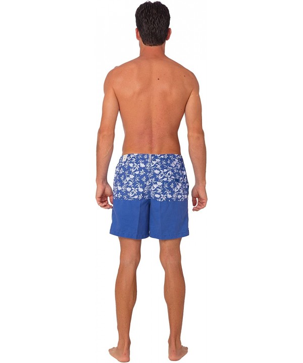 Performance Men's Quick Dry SPF50+ Swim Trunks Water Shorts Swimsuit Beach Shorts with Mesh Lining - Blue White Floral - C318...