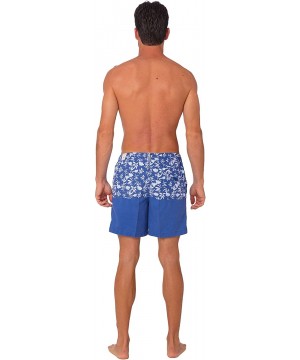 Performance Men's Quick Dry SPF50+ Swim Trunks Water Shorts Swimsuit Beach Shorts with Mesh Lining - Blue White Floral - C318...