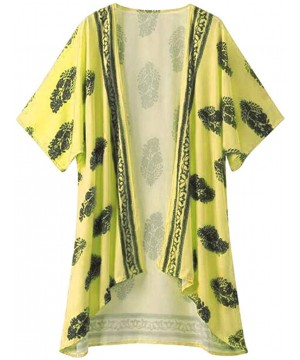 Shawl Blouse- Floral Print Sheer Sun Protection Boho Top Cardigan Cover Ups - Yellow - C118TCWGM0X $14.18-Cover-Ups