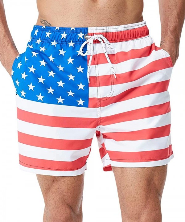 Mens Printed Swim Trunks Quick Dry Beach Shorts with Mesh Lining - A00 American Flag - C2199U9452U $20.42-Trunks