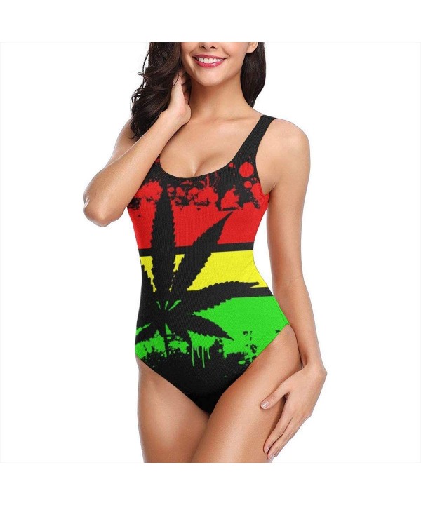 Jamaican Marijuana Leaves Women's Quick DrOne Piece Swimsuits Elasticity Bathing Suit Swimwear Soft Cup - Black - C318SU27NQ4...