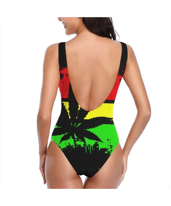 Jamaican Marijuana Leaves Women's Quick DrOne Piece Swimsuits Elasticity Bathing Suit Swimwear Soft Cup - Black - C318SU27NQ4...