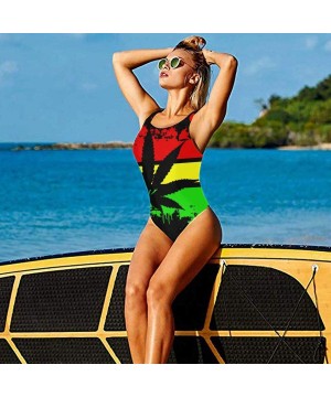 Jamaican Marijuana Leaves Women's Quick DrOne Piece Swimsuits Elasticity Bathing Suit Swimwear Soft Cup - Black - C318SU27NQ4...