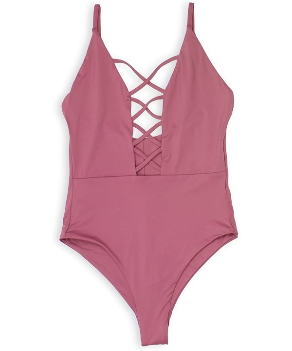 Fabulous Caged Front Moderate Coverage One Piece Swimwear Monokini Swimsuits - Mauve - C218LDA8AUI $29.60-One-Pieces