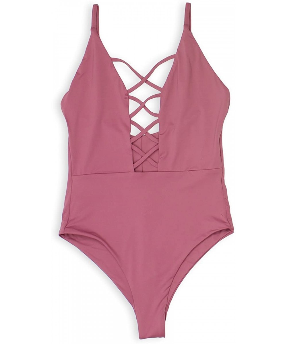 Fabulous Caged Front Moderate Coverage One Piece Swimwear Monokini Swimsuits - Mauve - C218LDA8AUI $29.60-One-Pieces