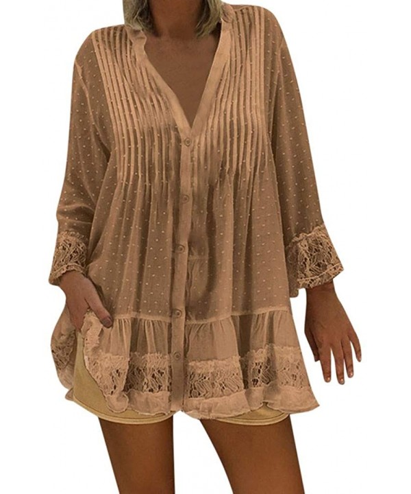 V Neck Women Caftan Boho Beach Cover Plus Size Ladies Vintage Hippie Baggy Bloue - Khaki - C111RB3H2S9 $14.76-Cover-Ups