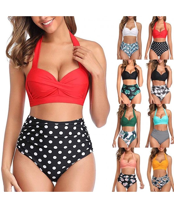 Women's Bikini Swimsuit Two Piece Bathing Suit Top Ruffled Racerback High Waisted Tankini - H - CC199L8RW08 $12.81-Sets