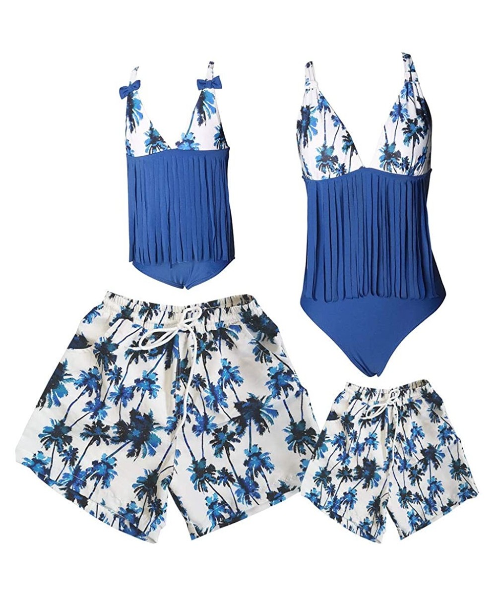 Blue Coconut Trees Family Matching Swimsuit Bikini One Piece Hollow Back Tassels Sunbathing Bodysuit - Boys - CA195XZ99O2 $11...