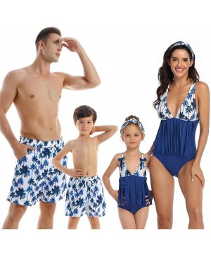 Blue Coconut Trees Family Matching Swimsuit Bikini One Piece Hollow Back Tassels Sunbathing Bodysuit - Boys - CA195XZ99O2 $11...