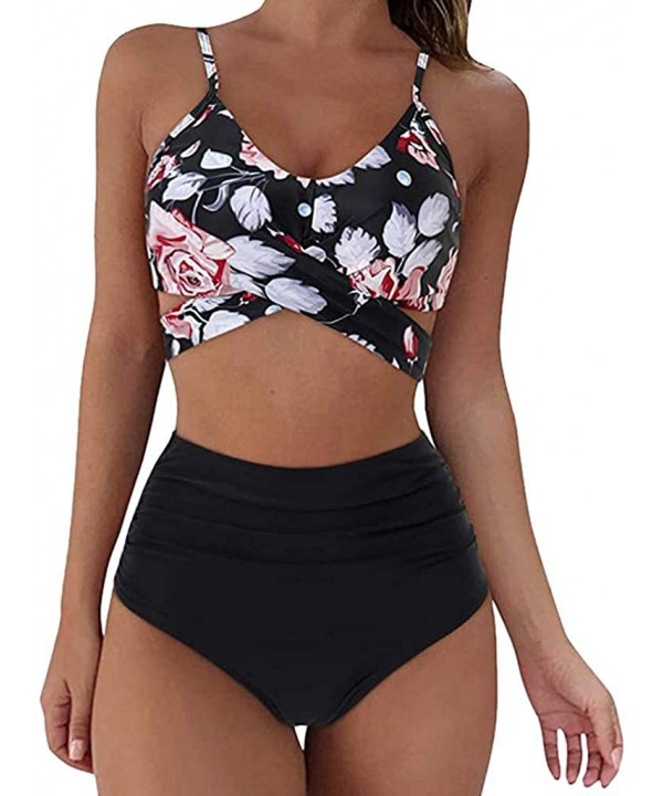 Womens Wrap Bikini Set Sexy Criss Cross High Waisted Cut Out 2 Piece Swimsuits for Women Push Up Bathing Suits Y pink 1 - CZ1...