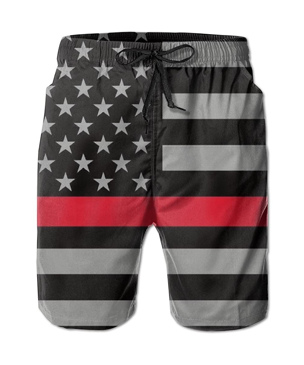 2017 Newest Men's Thin Red Line Flag Quick Dry Beach Board Shorts - White - CB183YMXW2O $23.09-Board Shorts