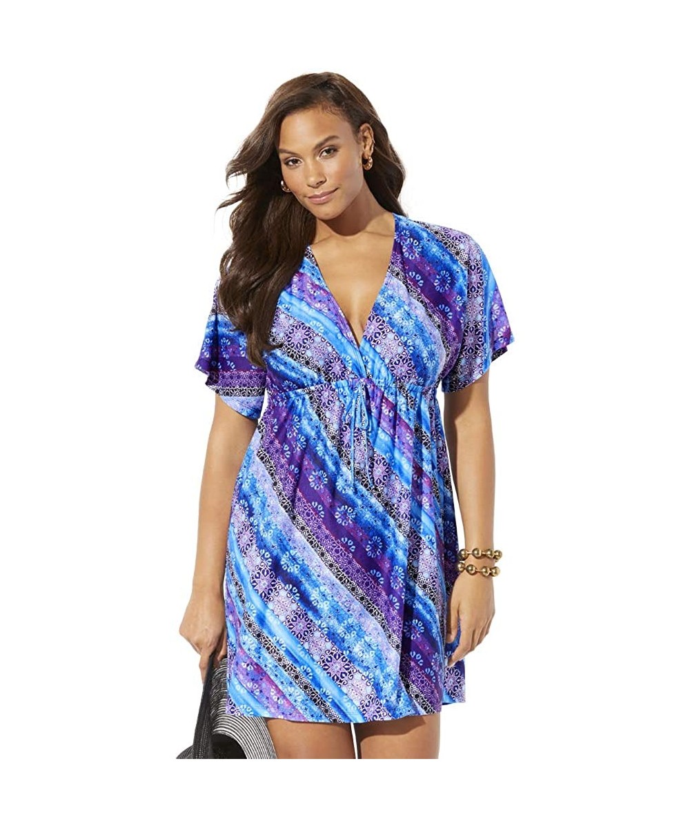 Women's Plus Size Kate V-Neck Cover Up Dress - Blue Stripe - C818ZTAIGL5 $32.63-Cover-Ups