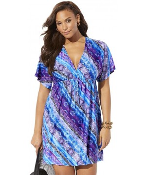 Women's Plus Size Kate V-Neck Cover Up Dress - Blue Stripe - C818ZTAIGL5 $32.63-Cover-Ups