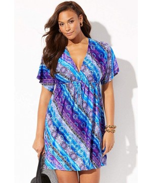 Women's Plus Size Kate V-Neck Cover Up Dress - Blue Stripe - C818ZTAIGL5 $32.63-Cover-Ups