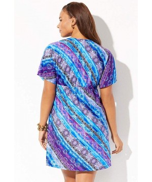 Women's Plus Size Kate V-Neck Cover Up Dress - Blue Stripe - C818ZTAIGL5 $32.63-Cover-Ups