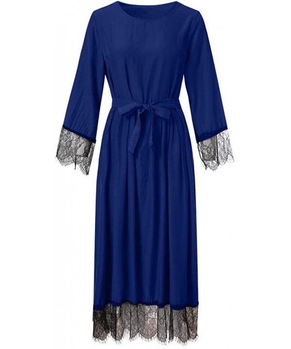 Vestidos Womens 2019 Muslim Dress Ramadan Dubai Kaftan Lace Hem Dress Abaya Islamic Clothing Gown Jalabiyas Blue - CD18RZWM0Q...